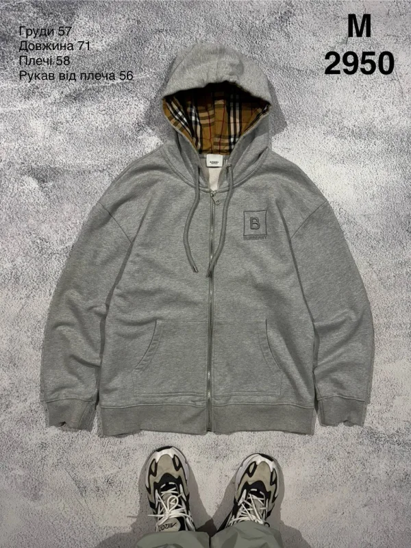 Burberry худі на блискавці сіре - grey, розмір M