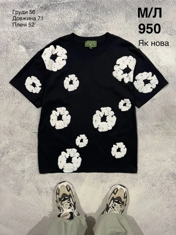 Denim Tears футболка чорна з квітами - black, розмір M
