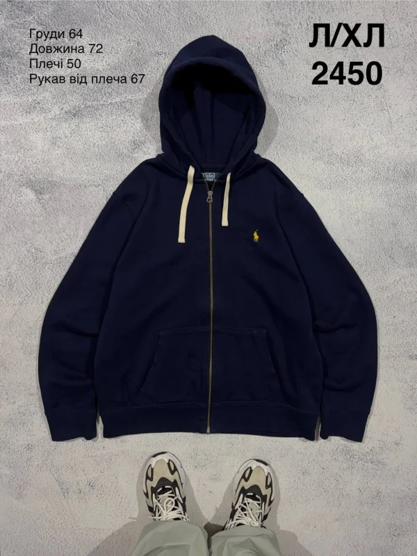 Polo Ralph Lauren худі на блискавці темно-синє - blue, розмір L
