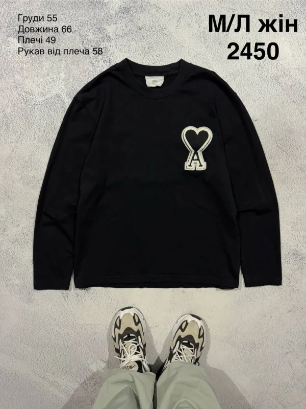 Ami Paris AMI лонгслів чорний з логотипом серця - black, розмір M