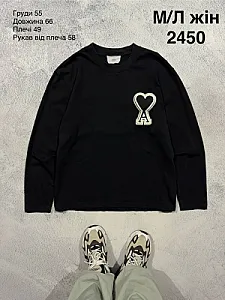 Ami Paris AMI лонгслів чорний з логотипом серця - black, розмір M - фото 1