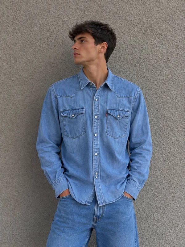 Levi's сорочка блакитна - light_blue, розмір S