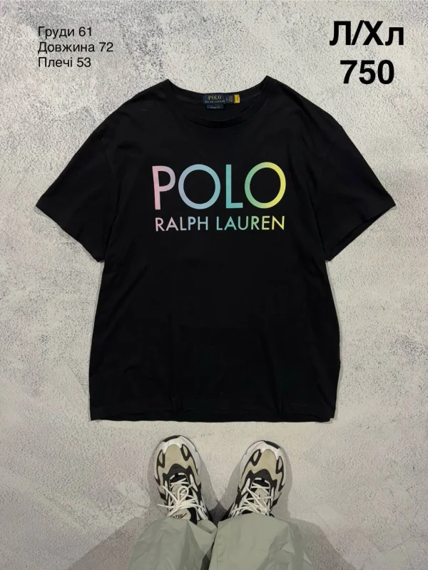 Polo Ralph Lauren футболка чорна з райдужним логотипом - розмір L