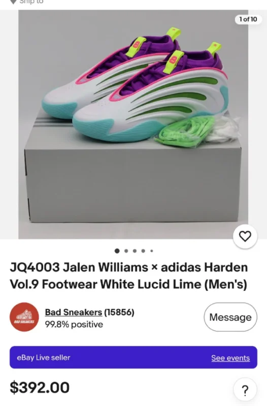 Adidas Harden Vol.9 Jalen Williams Footwear White Lucid Lime - розмір 41