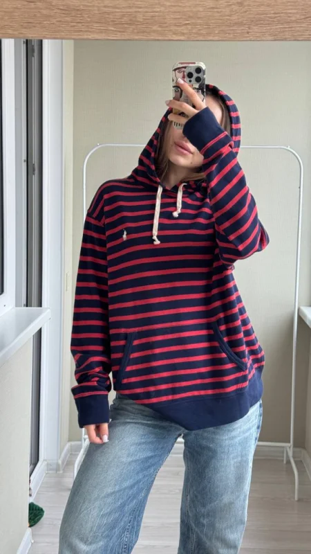 Polo Ralph Lauren худі темно-синє в червону смужку - розмір XL