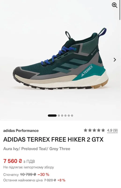 Adidas Terrex Free Hiker 2 GTX Aura Ivy/Preloved Teal/Grey Three - розмір 50